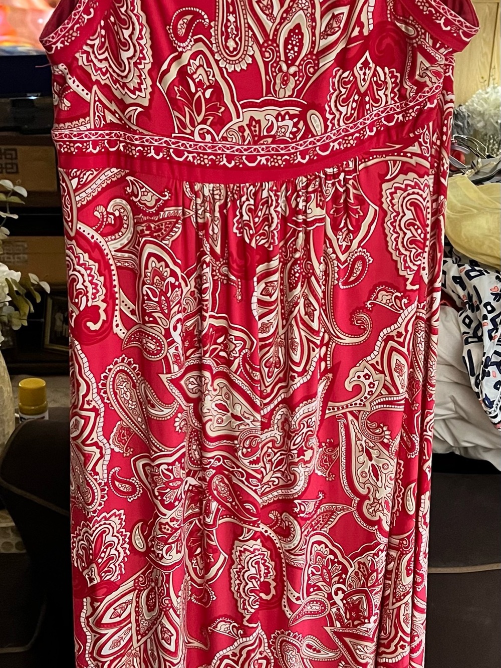 INC International Concepts Red and Cream Paisley Maxi dress petite large